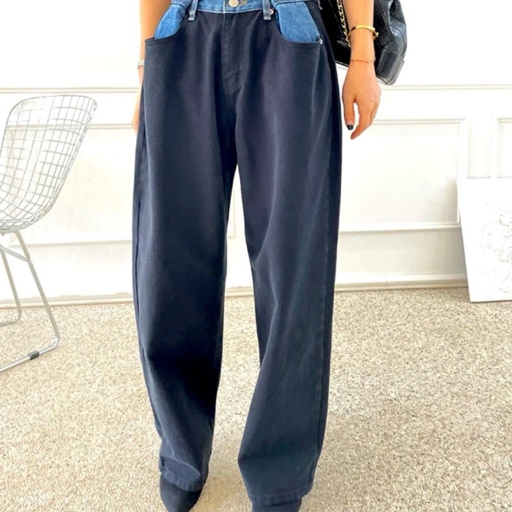 The Frankie Shop Jeans HAYLA CONTRAST DENIM PANTS - BLACK/BLUE